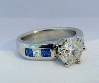blue sapphire and diamond platinum engagement ring SilverStone Jewellery North Shore