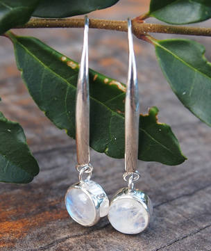 Long, elegant, silver moonstone earrings