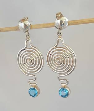 Quirky and unique blue topaz silver earrings