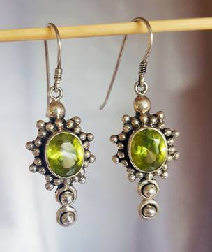 Silver peridot earrings - gorgeous long drop