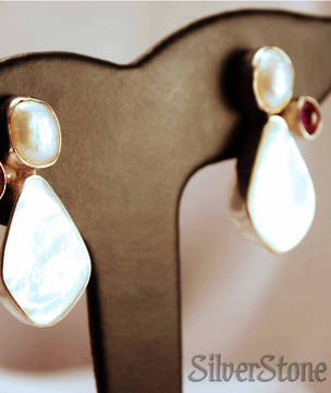 Mother of pearl earrings offset with amethyst