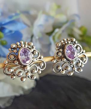 Sterling silver filigree amethyst stud earrings