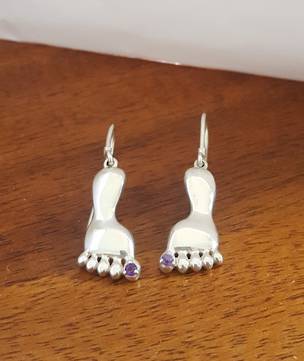 Natural Amethsyt Silver Foot Earrings