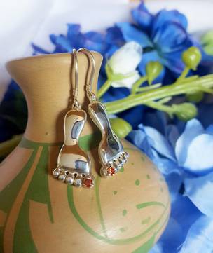 Silver Garnet Foot Earrings