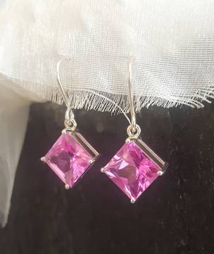 Princess pink sterling silver earrings