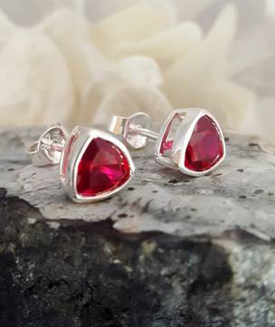 Sparkling red, synthetic ruby stud earrings