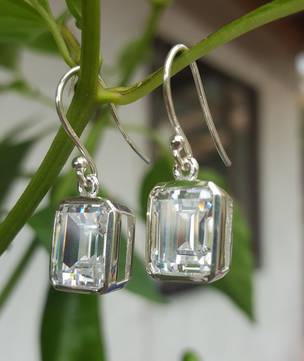 Rectangle cut cubic zirconia sterling silver earrings
