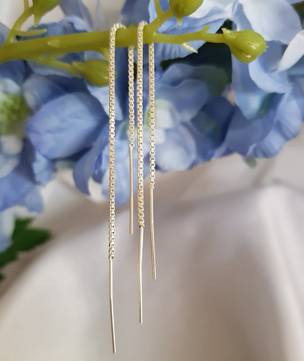 Sterling silver long, dainty threaded earrings