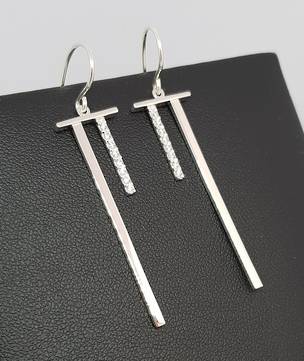 Elegant sterling silver long stem earrings with cz gems