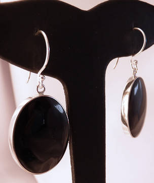 Large oval glossy black shell earrings