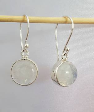 Round silver moonstone earrings