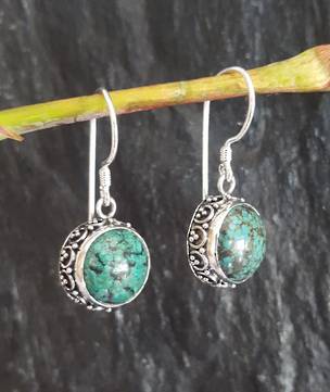 Silver turqupoise earrings with filigree silver frame