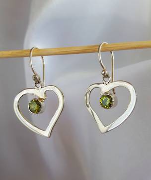 Silver Hearts with Peridot - Green is Gorgeous!