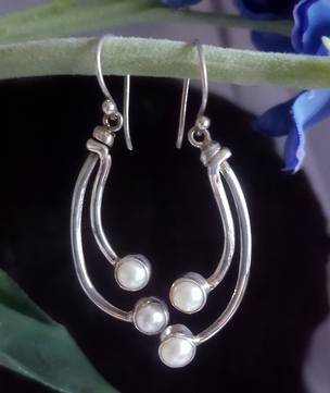 Long stem pearl earrings - sterling silver