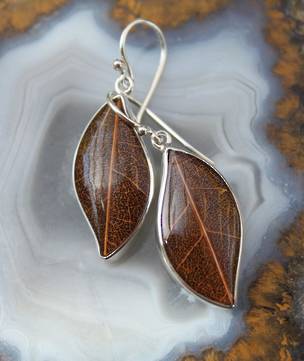 Brown skeleton leaf earrings