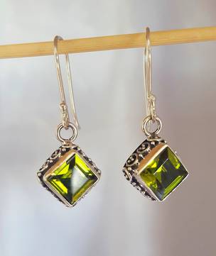 Silver peridot earrings with filigree detail