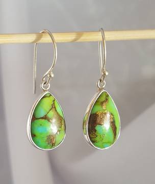 Teardrop green mohave turquoise earrings