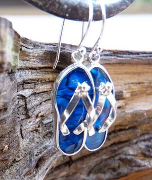 Blue paua shell jandal earrings