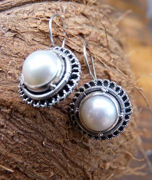 Sterling silver large fresh water pearl earrings