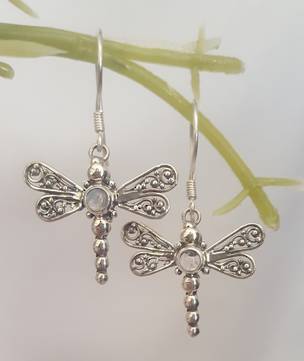 Silver moonstone dragonfly earrings - last pair