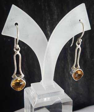 Golden citrine long hook silver earrings