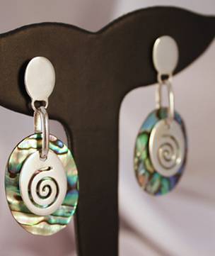 Silver Paua Shell Earrings with Silver Koru
