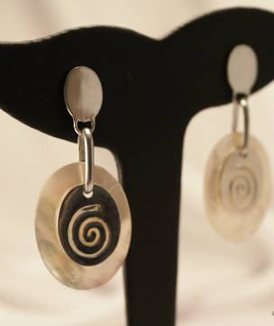 Mother of Pearl Earrings with Silver Koru Disc