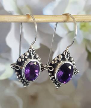 Sterling silver filigree amethyst earrings