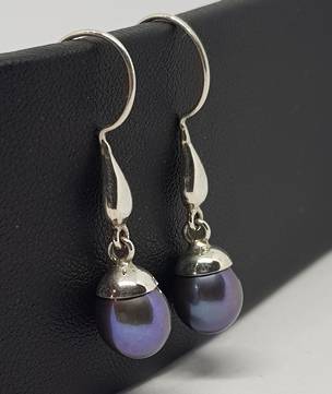 Silver blue grey pearl earrings