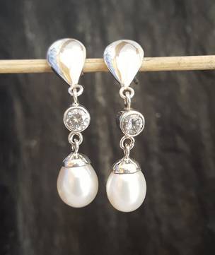 Fresh Water Pearl Drop Earrings with c/z sparkle
