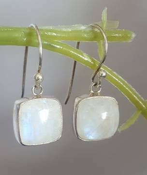 Square moonstone earrings