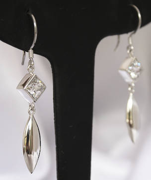 Cubic zirconia earrings - long silver earrings