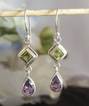 Silver amethyst and topaz earrings