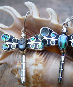 Inlay paua shell - dragonfly earrings