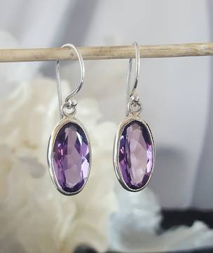 Briolette cut purple silver earrings