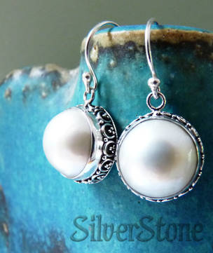 White mabe pearl silver earrings