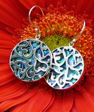 Paua shell silver earrings - filigree style