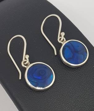 Cobalt blue - dyed paua silver earrings