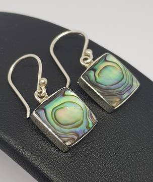 Sterling silver square NZ paua shell earrings