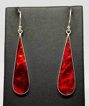 Elongated oval red earrings, sterling silver gorgeous shine