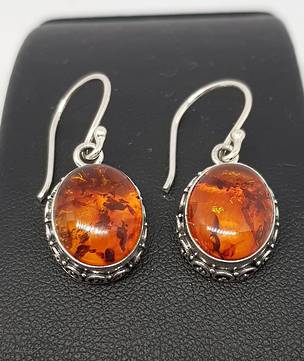 925 Sterling silver amber earrings with filigree detail