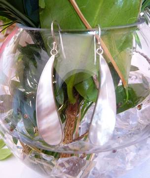 Mother of pearl silver long drop earrings