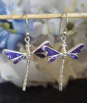 Purple dragonfly earrings