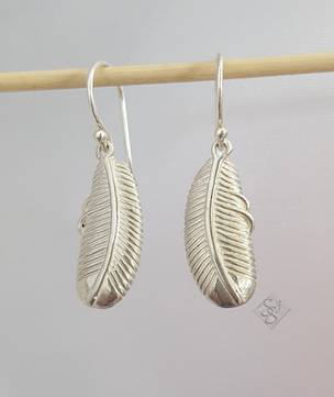 Silver feathered leaf earrings