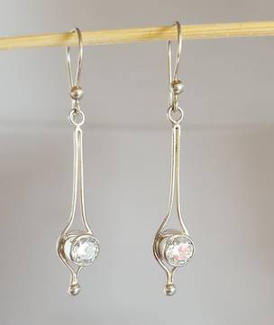 Long, elegant silver clear gemstone earrings