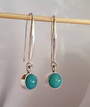 Long hook silver turquoise earrings
