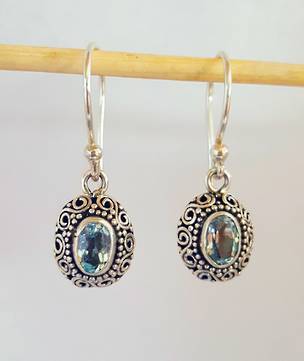 Sterling filigree blue topaz earrings