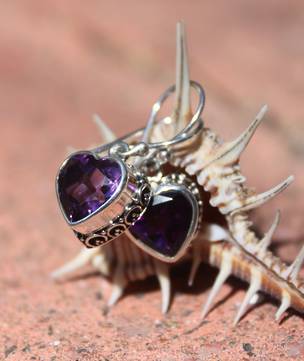 Silver amethyst heart earrings