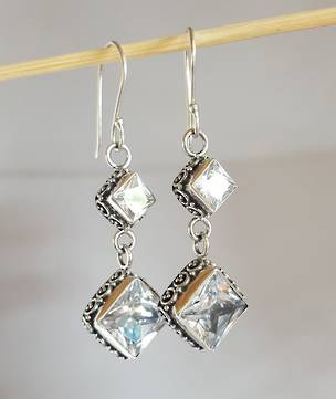 Glamour plus, long two stone cubic zirconia earrings