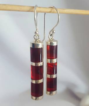 Long, deep red silver earrings for everyday colour